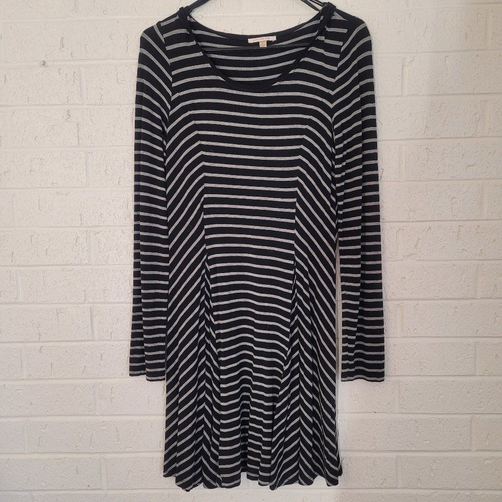 skies are blue gray & black striped flare skater dress